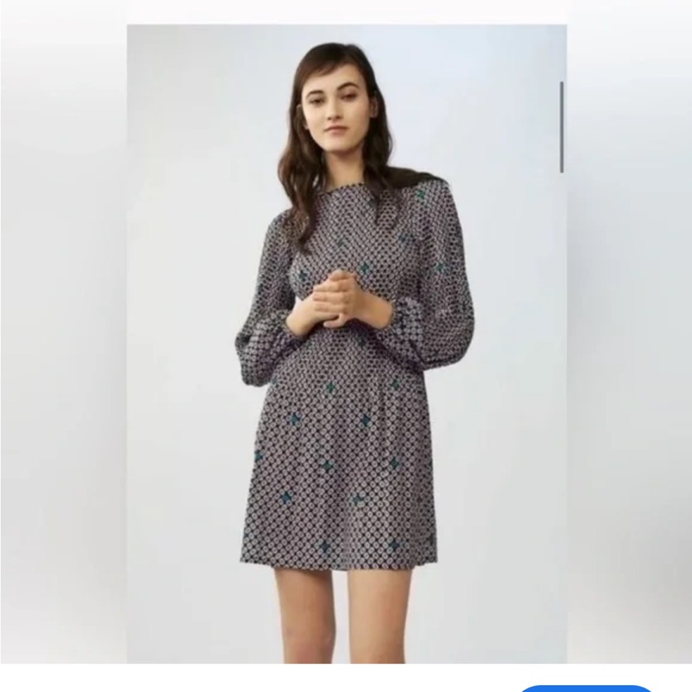 Maje Navy and White Printed Mini Dress